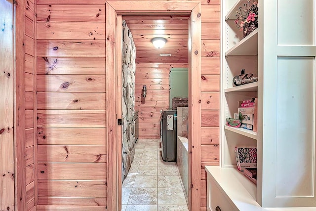 interior space featuring wood walls