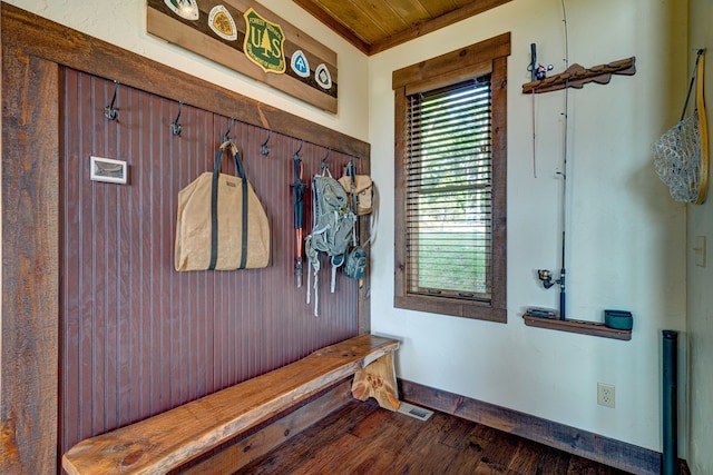 370 High Ridge Rd, Epworth, GA 30513 - mudroom featuring healthy amount of natural light, wood finished floors, baseboards, wooden ceiling, and crown molding