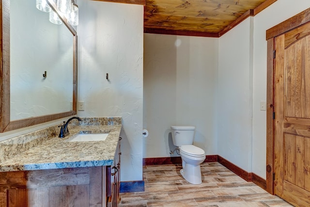 370 High Ridge Rd, Epworth, GA 30513 - bathroom with vanity, toilet, wood ceiling, wood finished floors, and baseboards