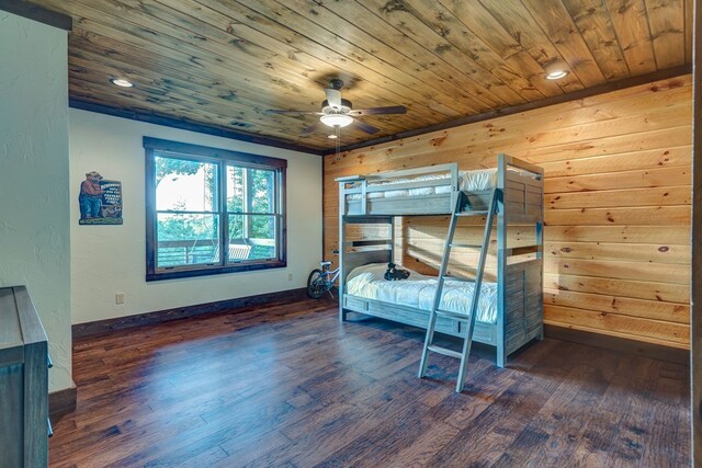 370 High Ridge Rd, Epworth, GA 30513 - bedroom featuring dark wood-type flooring, baseboards, wooden ceiling, and recessed lighting