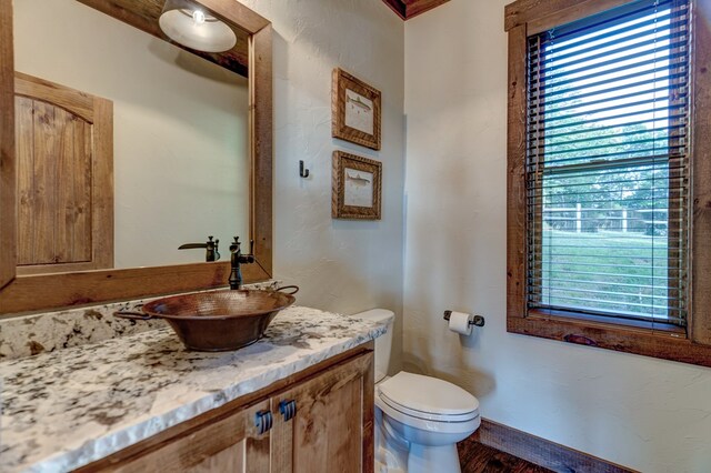370 High Ridge Rd, Epworth, GA 30513 - half bath with vanity, toilet, wood finished floors, and baseboards
