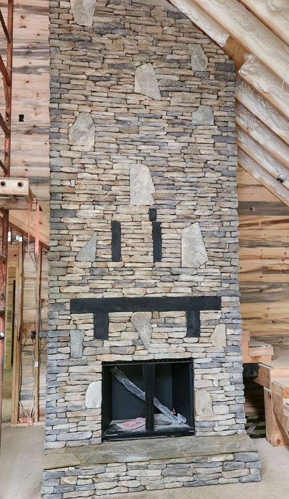 interior details featuring a fireplace