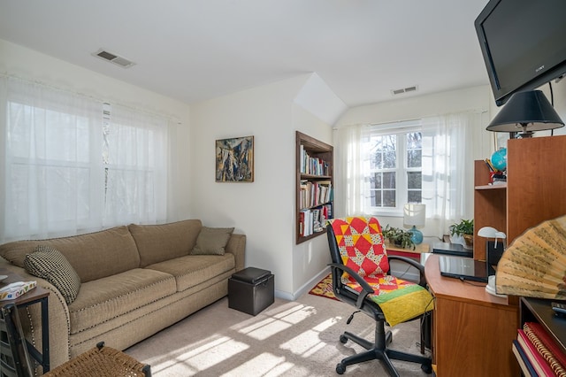 office with light colored carpet