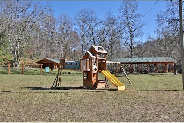 view of jungle gym with a yard