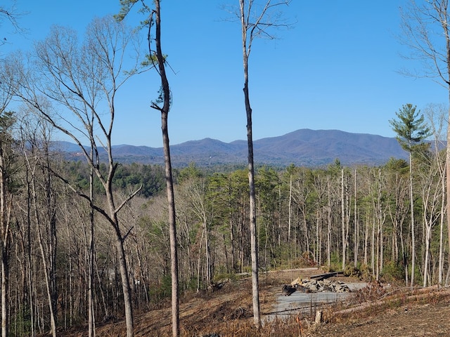 mountain view featuring a view of trees