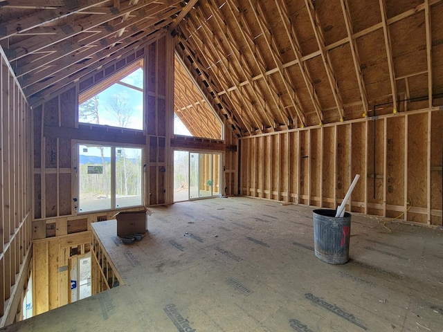 miscellaneous room with high vaulted ceiling