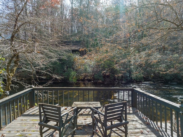 wooden deck with a water view