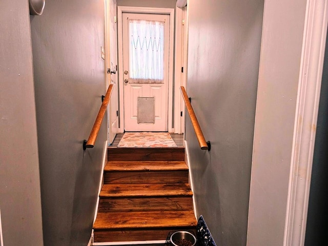 stairs with wood-type flooring