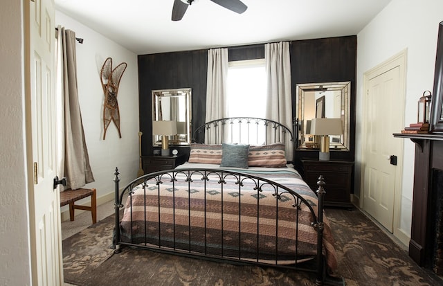 477 W First St, Blue Ridge, GA 30513 - bedroom with dark carpet and a ceiling fan