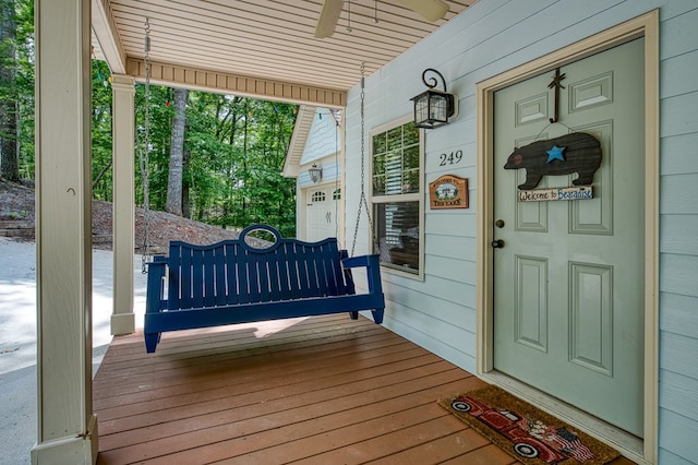 249 Whispering Pine Trl, Murphy, NC 28906 - doorway to property featuring covered porch and a ceiling fan