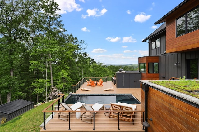 deck with a storage shed