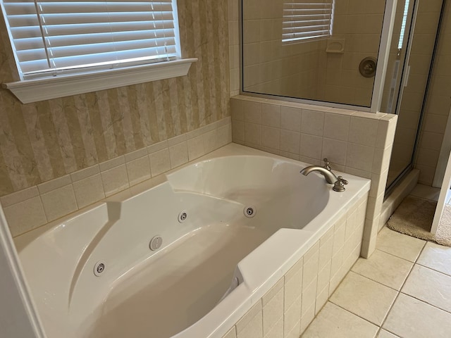 1647-8H Lakeview Dr, Young Harris, GA 30582 - bathroom featuring tile patterned flooring, a shower stall, and a tub with jets