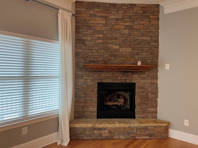 1647-8H Lakeview Dr, Young Harris, GA 30582 - interior details with baseboards, wood finished floors, and a fireplace
