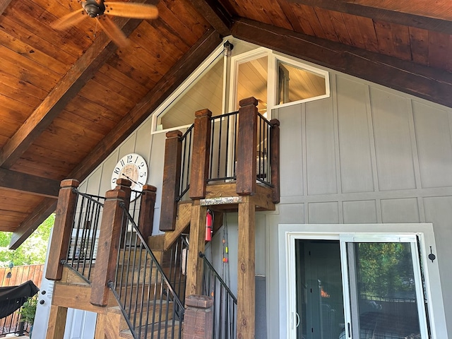 610 E Second St, Blue Ridge, GA 30513 - exterior view of board and batten siding, an exterior structure, and ceiling fan