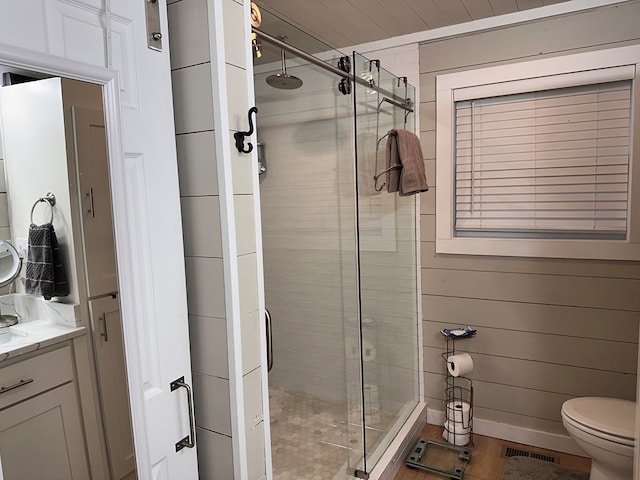 610 E Second St, Blue Ridge, GA 30513 - bathroom featuring a stall shower and vanity