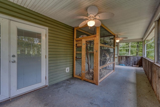 view of patio featuring ceiling fan