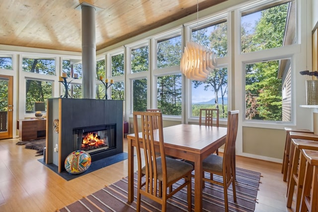 sunroom / solarium with a wealth of natural light, lofted ceiling, and wood ceiling