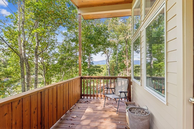 deck with a mountain view