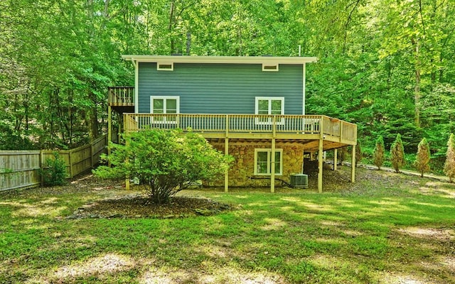 469 Hidden Valley Dr, Morganton, GA 30560 - back of property with a wooden deck, a view of trees, and stone siding