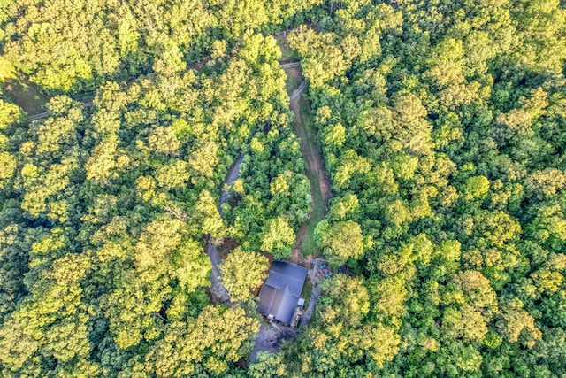 drone / aerial view featuring a view of trees