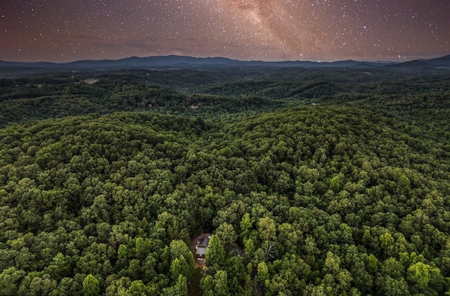 mountain view featuring a wooded view