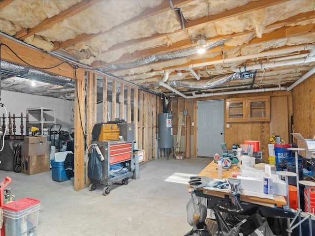 basement featuring water heater