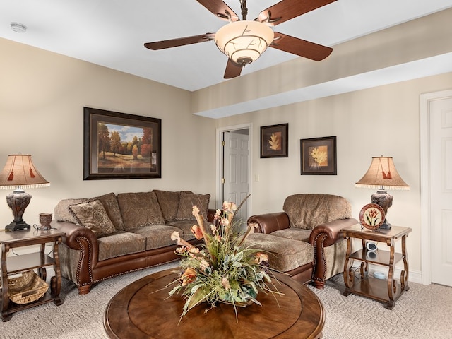 living room featuring light carpet