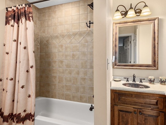 bathroom with vanity and shower / tub combo with curtain