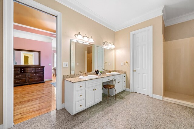 226 Euharlee Five Forks Rd, Kingston, GA 30145 - full bath featuring double vanity, ornamental molding, granite tiled floors, and baseboards