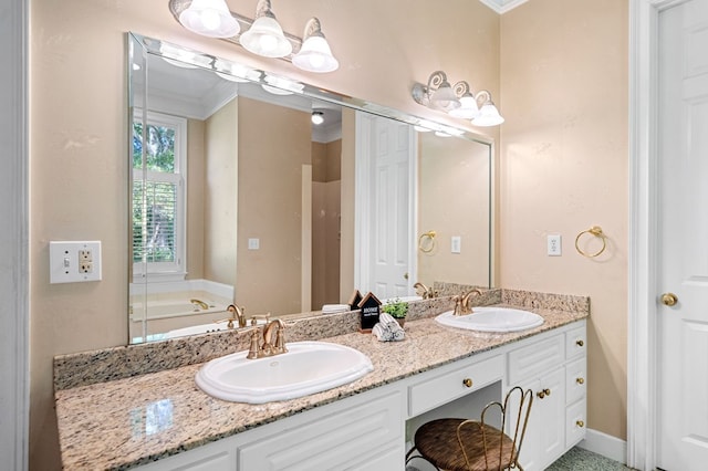 226 Euharlee Five Forks Rd, Kingston, GA 30145 - bathroom with ornamental molding, double vanity, and a garden tub