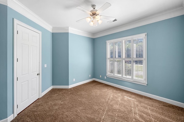 226 Euharlee Five Forks Rd, Kingston, GA 30145 - carpeted spare room featuring a ceiling fan, crown molding, and baseboards
