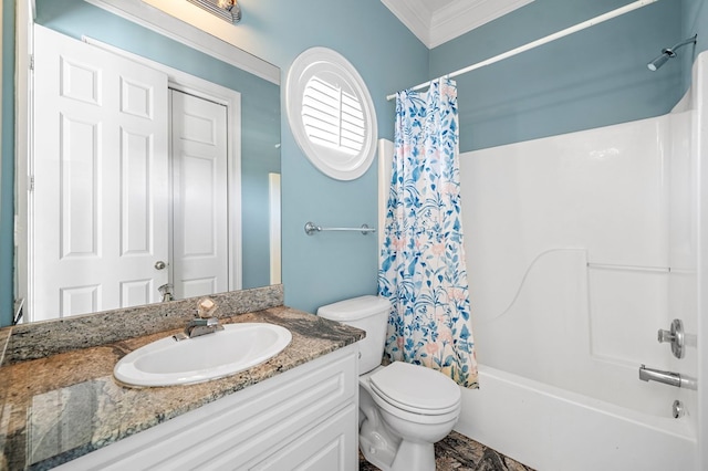 226 Euharlee Five Forks Rd, Kingston, GA 30145 - bathroom featuring vanity, shower / bath combo, toilet, and ornamental molding