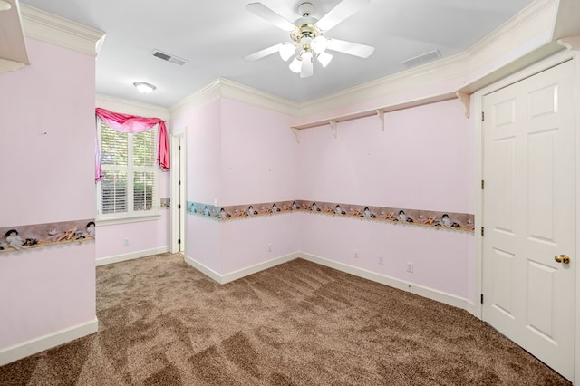 226 Euharlee Five Forks Rd, Kingston, GA 30145 - spare room with carpet floors, ceiling fan, ornamental molding, and baseboards