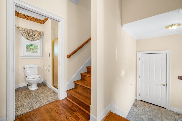 226 Euharlee Five Forks Rd, Kingston, GA 30145 - foyer with crown molding, baseboards, and stairway
