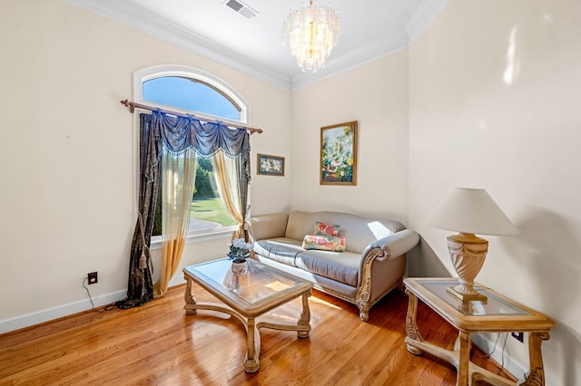 226 Euharlee Five Forks Rd, Kingston, GA 30145 - living room featuring a chandelier, crown molding, light wood-style floors, and baseboards