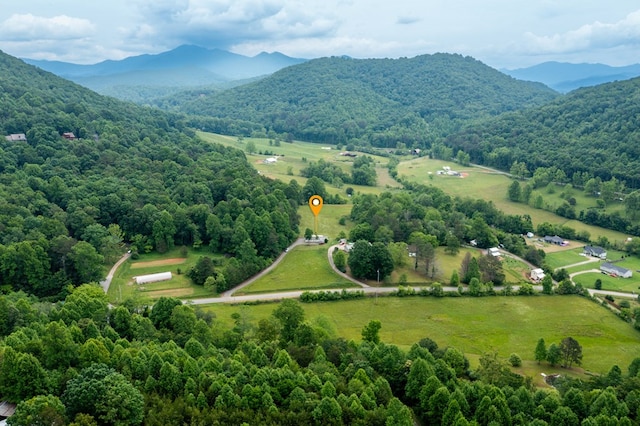 birds eye view of property featuring a mountain view