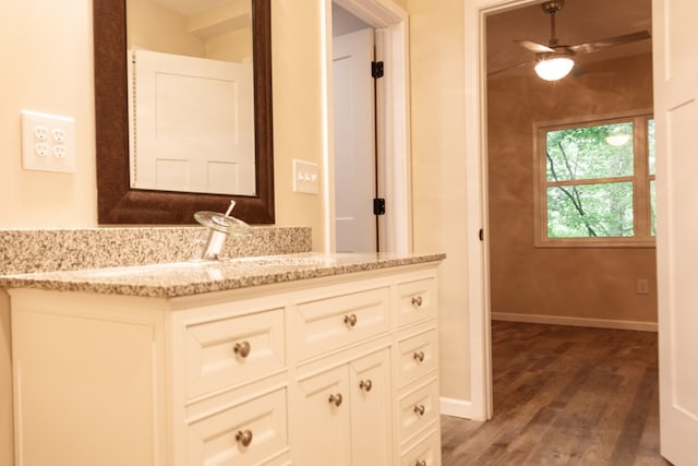 61 Morningside Ct, Ellijay, GA 30540 - bathroom featuring vanity, wood finished floors, and ceiling fan