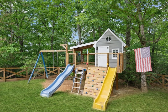 view of playground featuring a yard