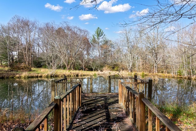 view of dock featuring a water view