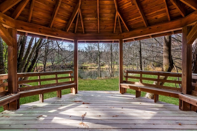 wooden terrace with a gazebo