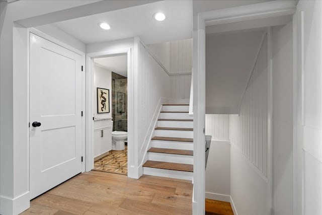 1220 Walnut Rdg, Ellijay, GA 30536 - stairs featuring wood finished floors and recessed lighting