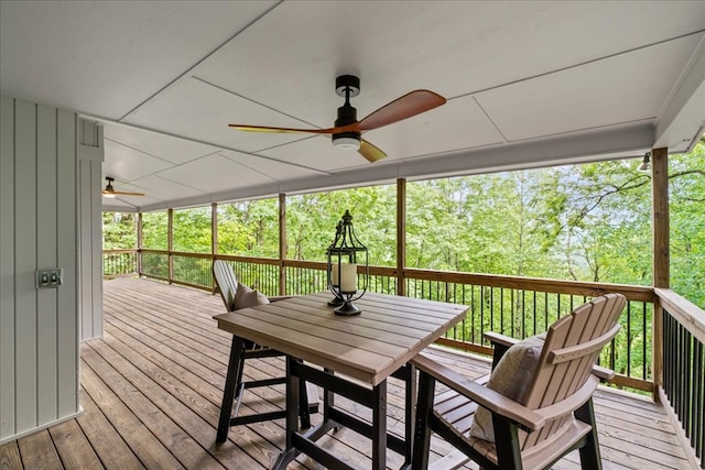 1220 Walnut Rdg, Ellijay, GA 30536 - wooden terrace with ceiling fan and outdoor dining space