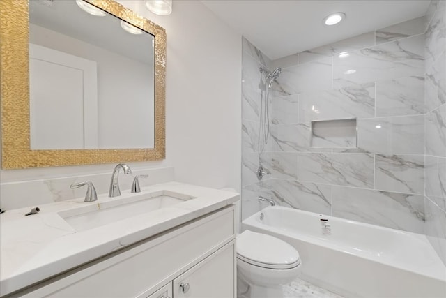 1220 Walnut Rdg, Ellijay, GA 30536 - bathroom featuring vanity, toilet, tub / shower combination, and recessed lighting