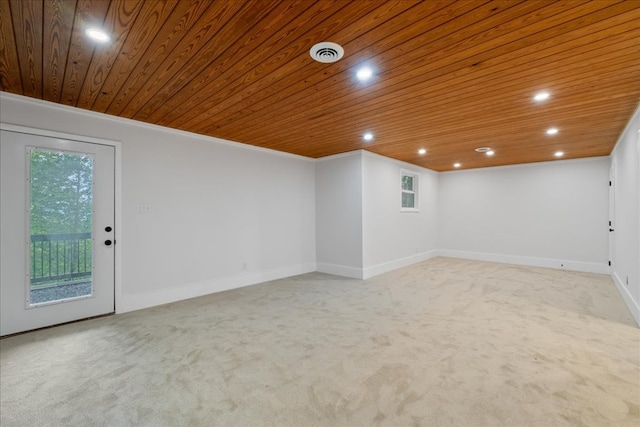 1220 Walnut Rdg, Ellijay, GA 30536 - unfurnished room with wood ceiling, recessed lighting, light carpet, healthy amount of natural light, and baseboards