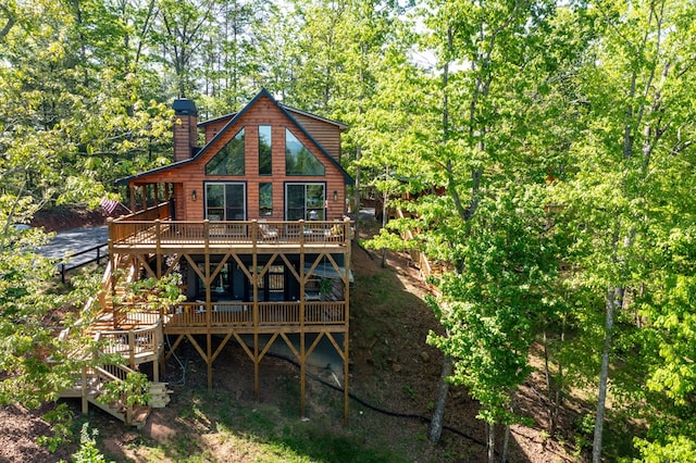 681 Confederate Cir, Murphy, NC 28906 - rear view of property featuring a chimney and a wooden deck