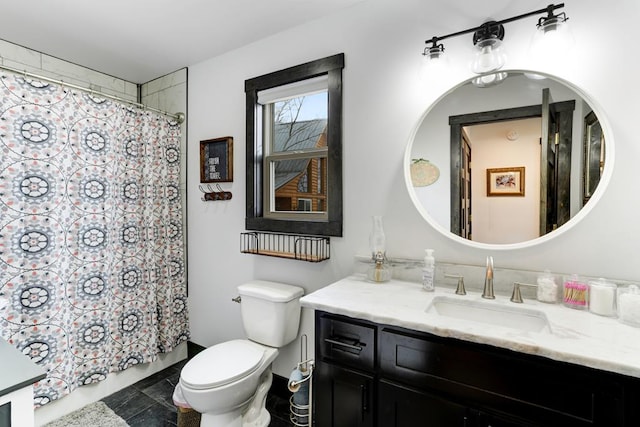681 Confederate Cir, Murphy, NC 28906 - bathroom featuring a shower with shower curtain, toilet, and vanity