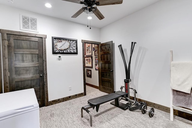 681 Confederate Cir, Murphy, NC 28906 - exercise room featuring recessed lighting, carpet, baseboards, ceiling fan, and visible vents