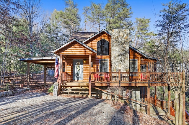 view of log cabin