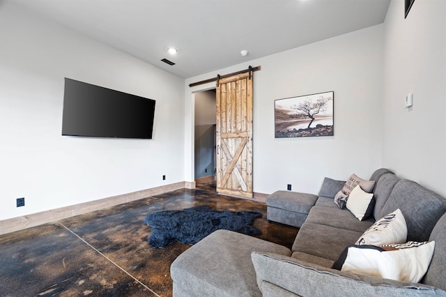 1250 Lost Forest Rd, Ellijay, GA 30536 - living room with a barn door, concrete floors, and recessed lighting