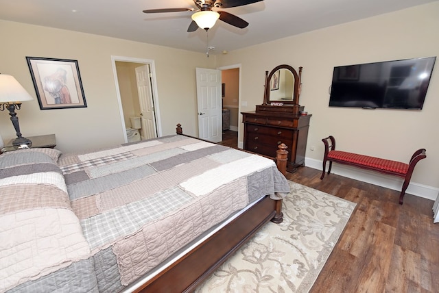 bedroom featuring dark hardwood / wood-style floors and ceiling fan